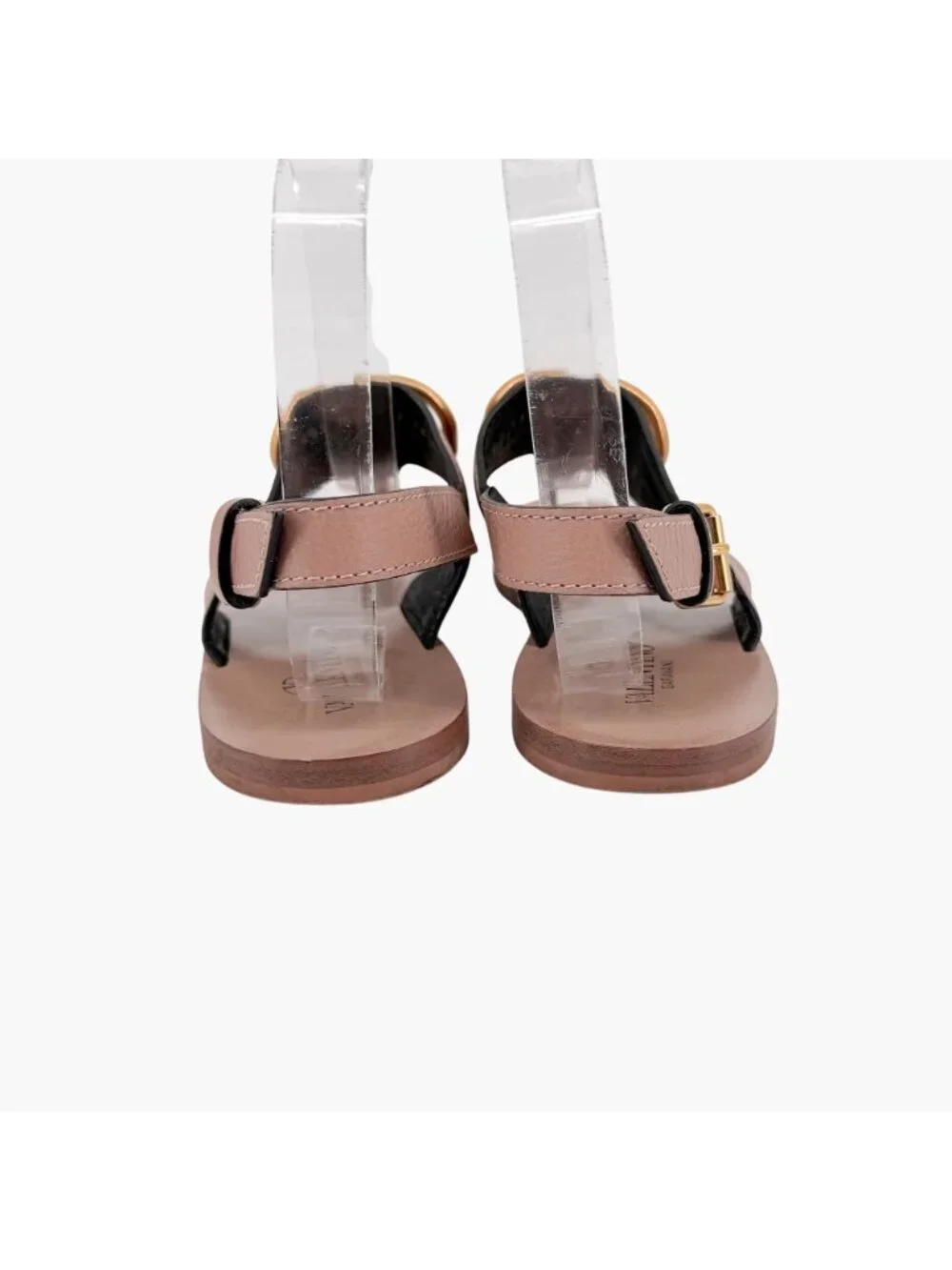 Valentino Garavani Vlogo Beige Leather T-Strap Flat Sandals Size 38 US 8 Women's